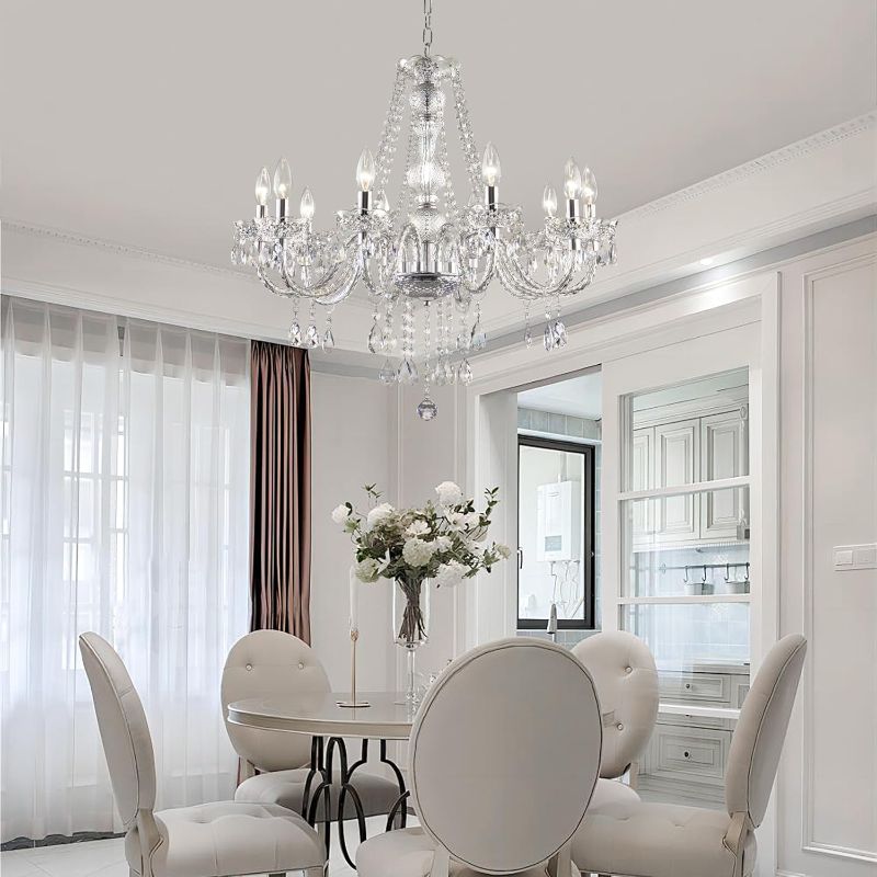 Photo 1 of PAPAYA Plug in Crystal Chandeliers Clear Chandelier 25 * 27.5in 10-Light Modern Pendant Ceiling Lighting Fixture with Acrylic Crystals & Beads for Girls Room,Living Room,Kitchen Island,Entryway.
