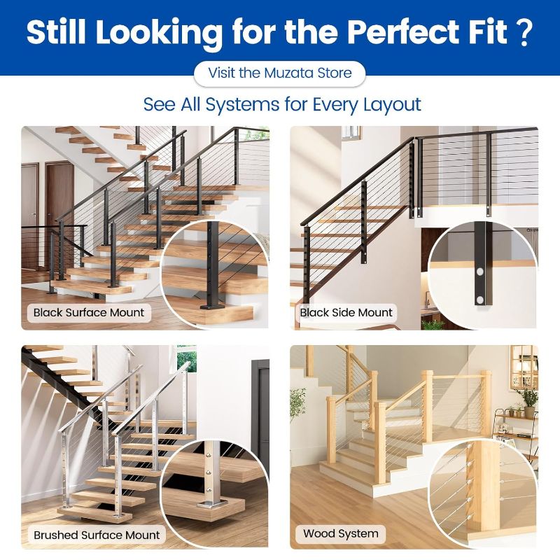 Photo 1 of Muzata Black Corner Cable Railing Post 42 Inch 42"x2"x2" T-drilled One-Post Corner Solution Surface Mount Stainless Steel Cable Railing System Kit Indoor Outdoor with Paper User Guide PS02 B34L