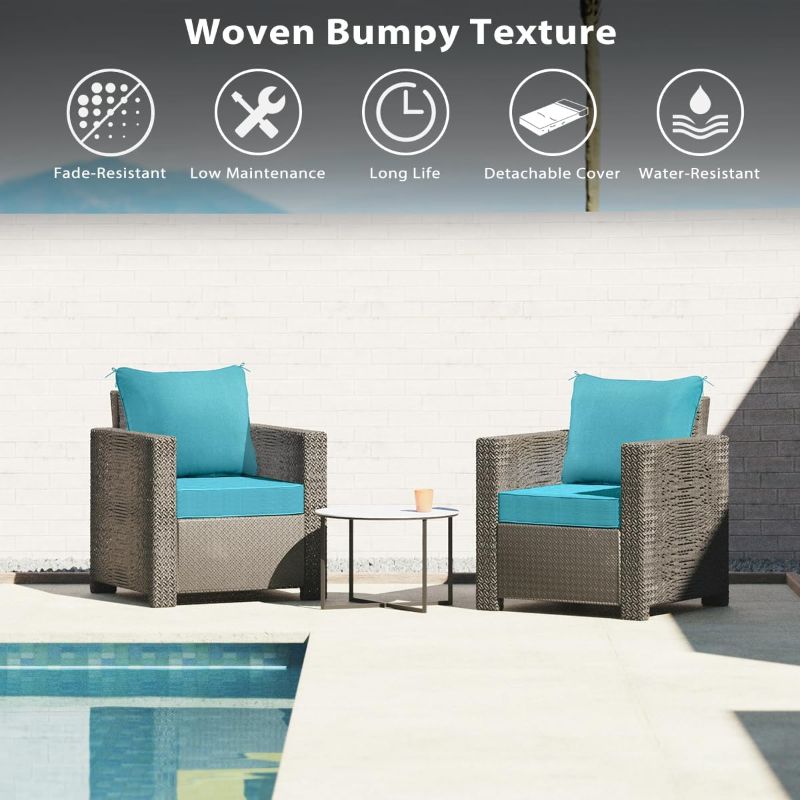 Photo 1 of Sundale Outdoor Olefin Deep Seat Cushion Set of 2, Patio Chair Cushion and Pillow, Water-Resistant Sectional Sofa Pad with Straps Teal, 24 x 24 x 6 Inches