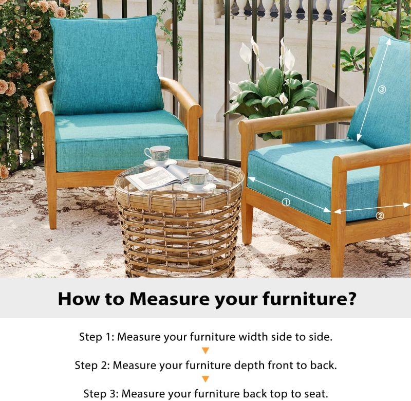 Photo 1 of Sundale Outdoor Olefin Deep Seat Cushion Set of 2, Patio Chair Cushion and Pillow, Water-Resistant Sectional Sofa Pad with Straps Teal, 24 x 24 x 6 Inches