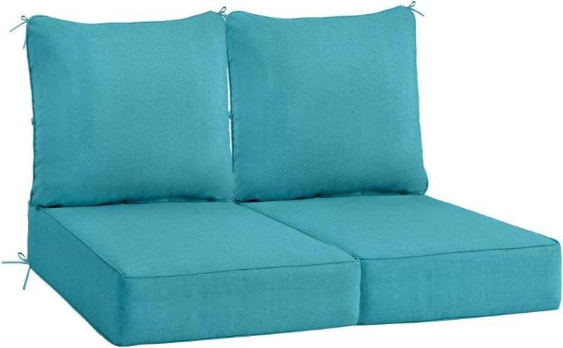 Photo 1 of Sundale Outdoor Olefin Deep Seat Cushion Set of 2, Patio Chair Cushion and Pillow, Water-Resistant Sectional Sofa Pad with Straps Teal, 24 x 24 x 6 Inches