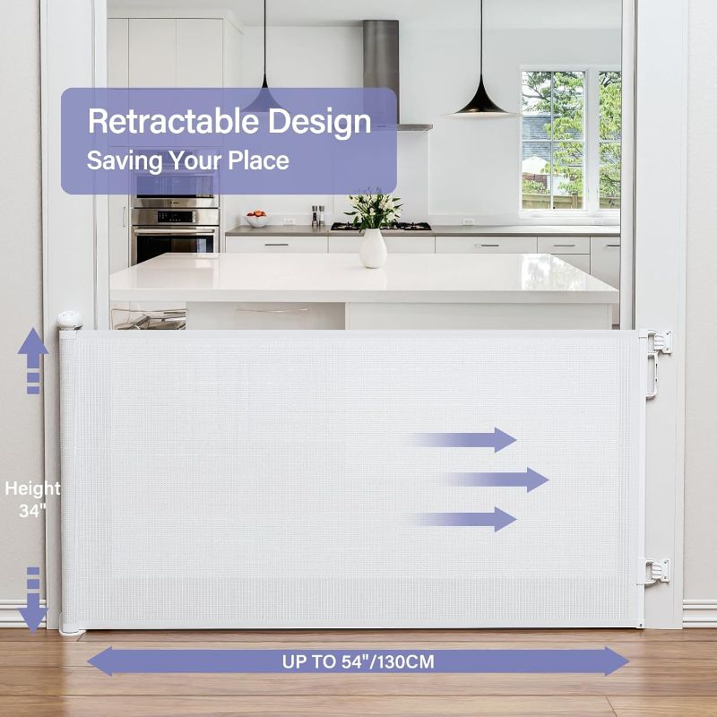 Photo 1 of PRObebi Retractable Baby & Dog Gate - Extra Wide (54" W x 34" H), Ideal for Stairs, Hallways, Doorways, Deck & Porch