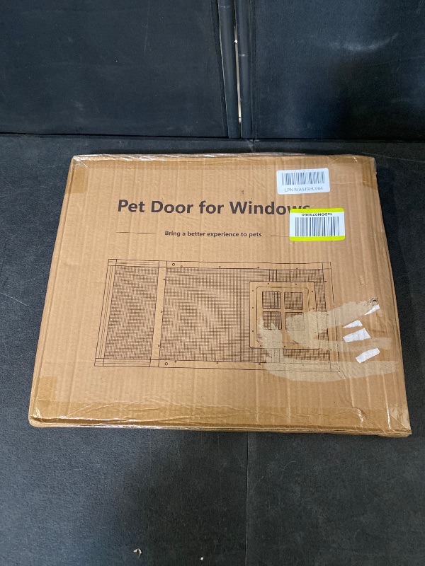 Photo 1 of Adjustable Ventilated Pet Door for Window 35.4"-46.7" Wide, White Aluminum Frame + Stainless Steel Mesh | Breathable Bug-Proof | 4-Way Lock Magnetic Closure Cat Window Door,Cat Door for Window Insert