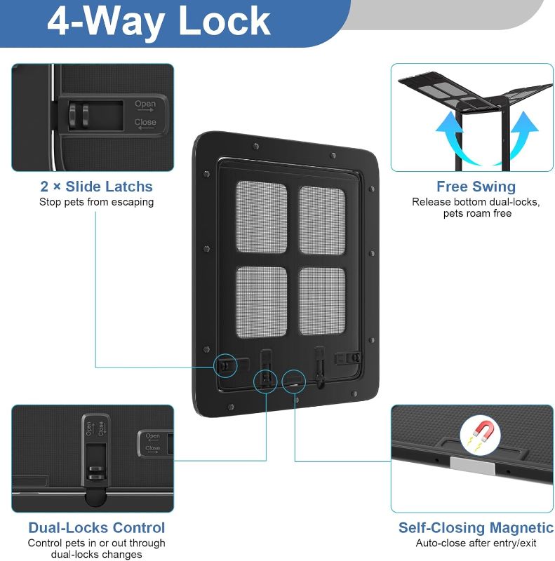 Photo 1 of Adjustable Ventilated Pet Door for Window 35.4"-46.7" Wide, White Aluminum Frame + Stainless Steel Mesh | Breathable Bug-Proof | 4-Way Lock Magnetic Closure Cat Window Door,Cat Door for Window Insert