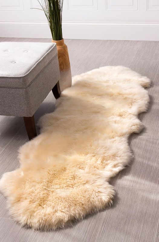 Photo 1 of Premium Champagne Sheepskin Rug Genuine Double 2x6ft Pelt Fluffy Fur Rug for Bedrooms