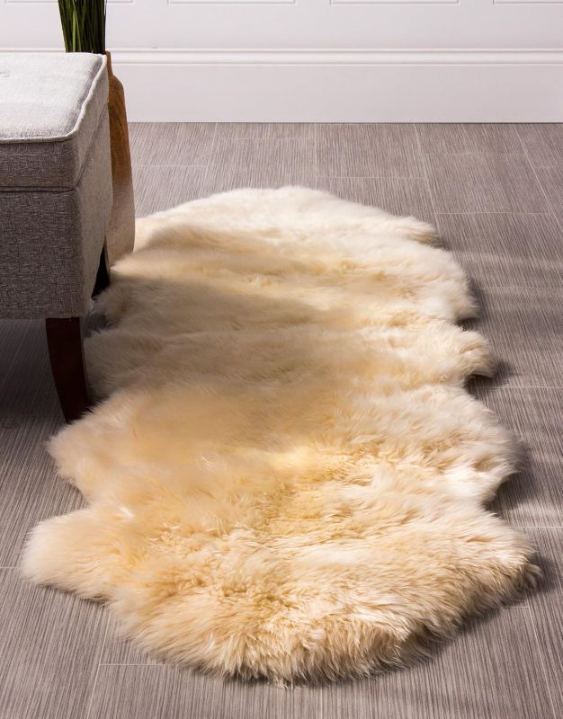 Photo 1 of Premium Champagne Sheepskin Rug Genuine Double 2x6ft Pelt Fluffy Fur Rug for Bedrooms