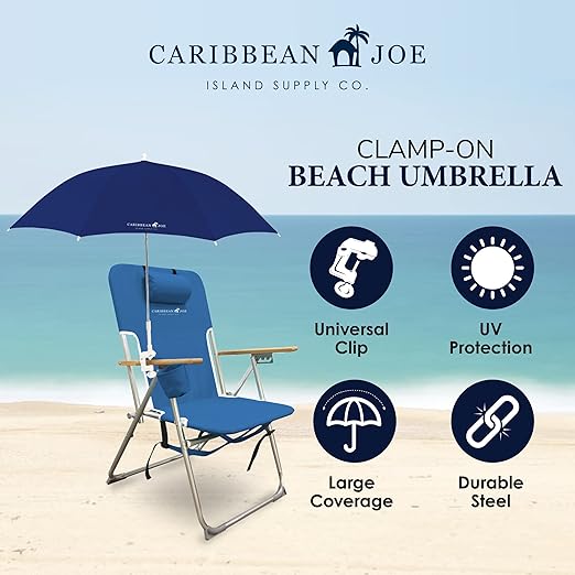 Photo 1 of Caribbean Joe Beach Umbrella for Chair, Adjustable and Universal Clamp On Beach Umbrella with UV Protection, 48 Inch Arc