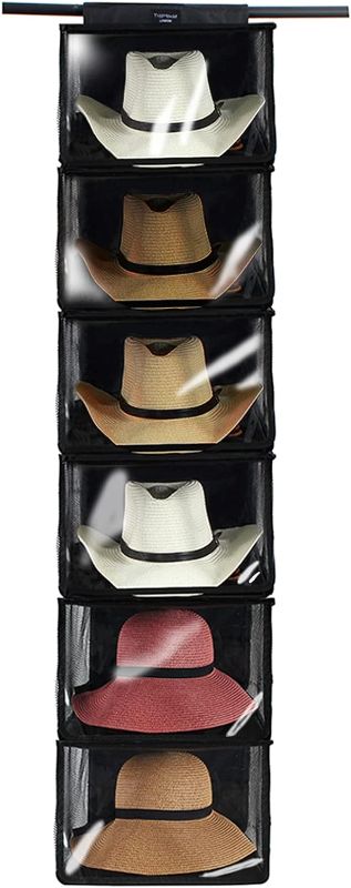 Photo 1 of TreeHouse London Cowboy Hat Rack Storage with Dust Cover - XL 6 Shelf Hanging Hat Organizer for Men and Womens Closets - Hanging Closet Cowboy Cap Hat Holder for Wide Brimmed Hats & Clothes