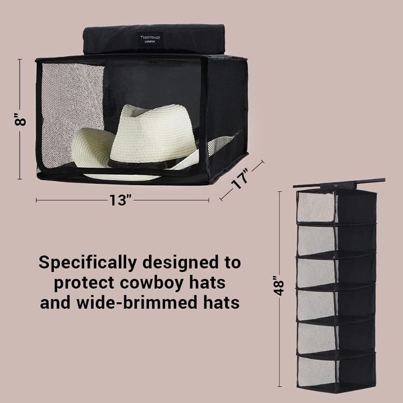 Photo 1 of TreeHouse London Cowboy Hat Rack Storage with Dust Cover - XL 6 Shelf Hanging Hat Organizer for Men and Womens Closets - Hanging Closet Cowboy Cap Hat Holder for Wide Brimmed Hats & Clothes