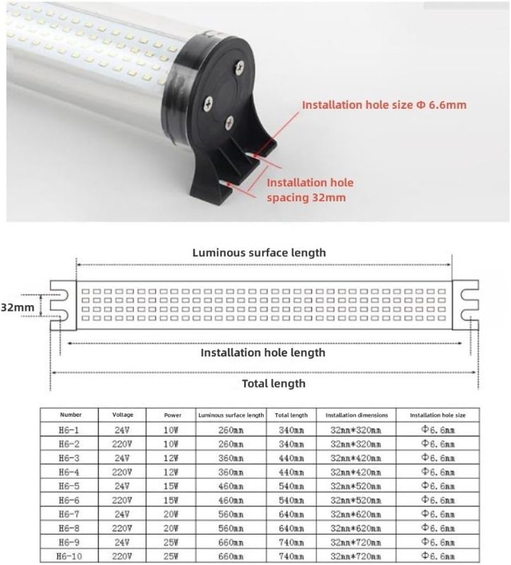 Photo 1 of 110-220v LED Machine Tool Work Light, Waterproof Three Proof Lighting Light, 24-36v CNC Lathe Light Tube with 360 ° Rotating Bracket, Suitable for Various Machine Tools(Size:220V-12W)