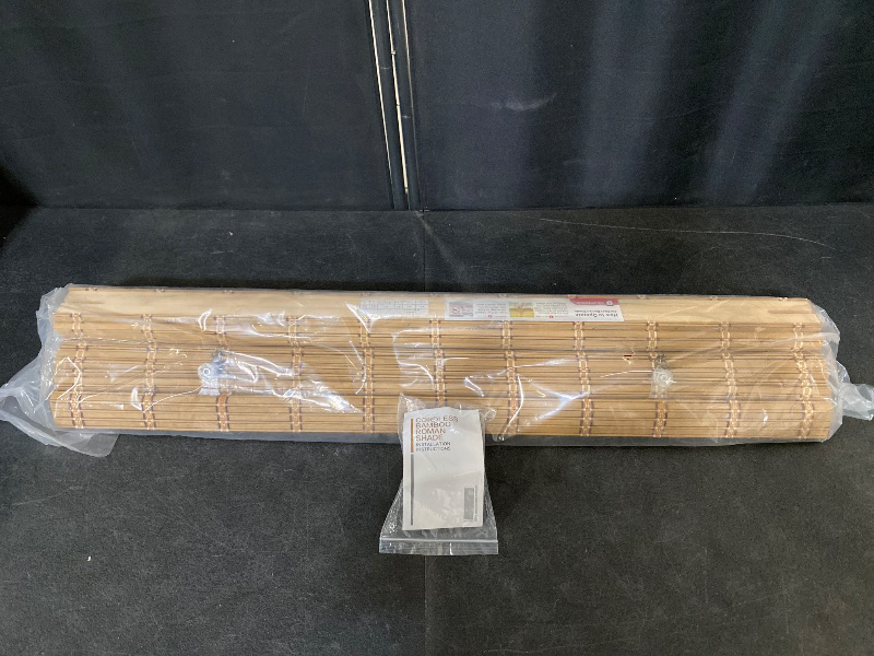 Photo 1 of Bamboo Roman Shades for Windows, Cordless Chestnut Natural Woven Wood Lined Roman Shade for Windows, Doors, Porch