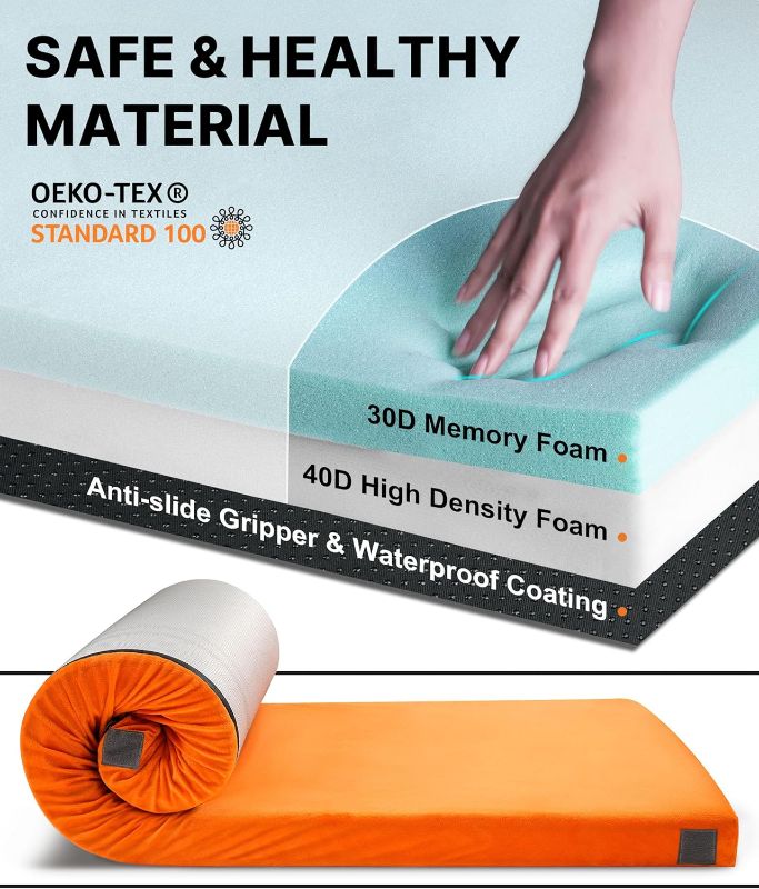 Photo 1 of 3 Inch GAIALOOP Thick Memory Foam Camping Mattress Sleeping Pad [Car/Tent/Cot] Glamping Portable Floor Mat Roll Up Futon Mattress for Guests Sleepover
