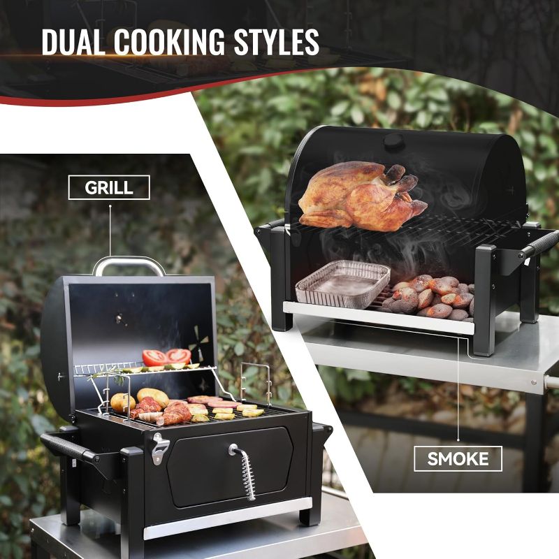 Photo 1 of Portable Charcoal Grill with Two Side Handles, Compact Outdoor Charcoal Grill for Travel, Picnic, Tailgate, and Campsite Cooking, CD-AMZ-1519, Black