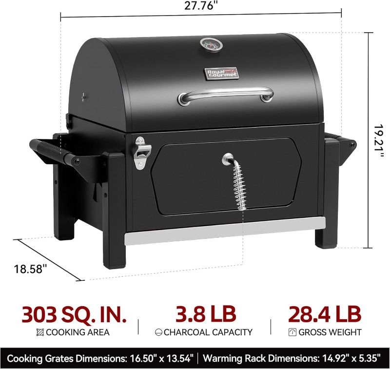 Photo 1 of Portable Charcoal Grill with Two Side Handles, Compact Outdoor Charcoal Grill for Travel, Picnic, Tailgate, and Campsite Cooking, CD-AMZ-1519, Black