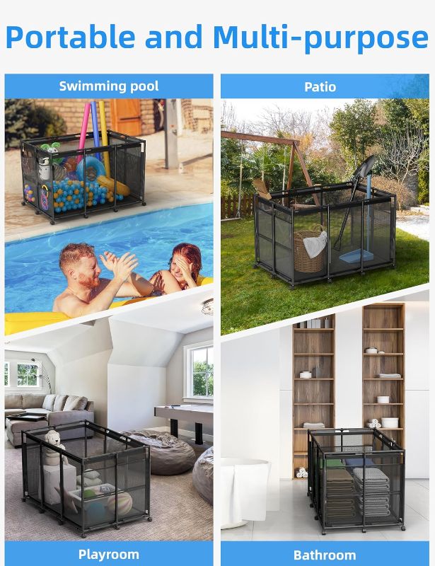 Photo 1 of Pool Float Storage – Outdoor Pool Toy Storage Organizer for Pool Noodles, Toys, Floats, Balls,Equipment, Mesh Rolling Storage Organizer Bin, Black