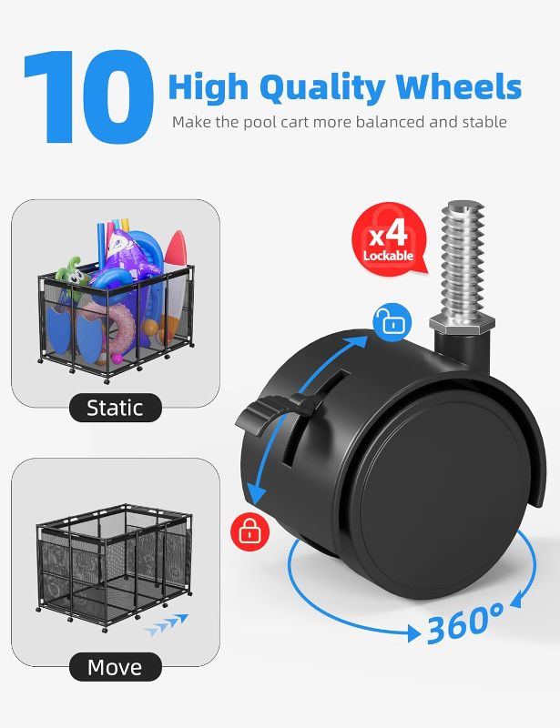Photo 1 of Pool Float Storage – Outdoor Pool Toy Storage Organizer for Pool Noodles, Toys, Floats, Balls,Equipment, Mesh Rolling Storage Organizer Bin, Black