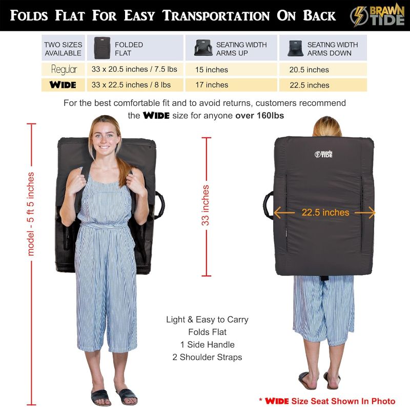 Photo 1 of BRAWNTIDE Stadium Seat with Back Support - Comfy Cushion, Thick Padding, 2 Steel Bleacher Hooks, 4 Pockets, 2 Cup Holders, Reclining Back, Ideal Chair for Sport Events, Beaches, Camping, Concerts
