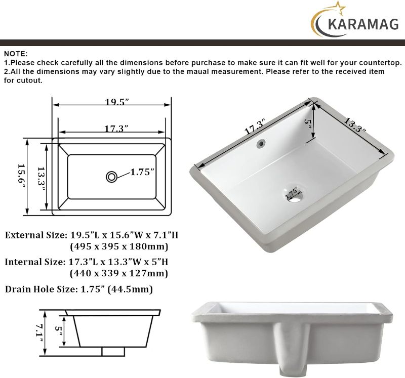 Photo 1 of 20 Inch Undermount Bathroom Sink Rectangle Undermount Sink White Ceramic Under Counter Bathroom Sinks with Overflow (19.5"x15.6")
