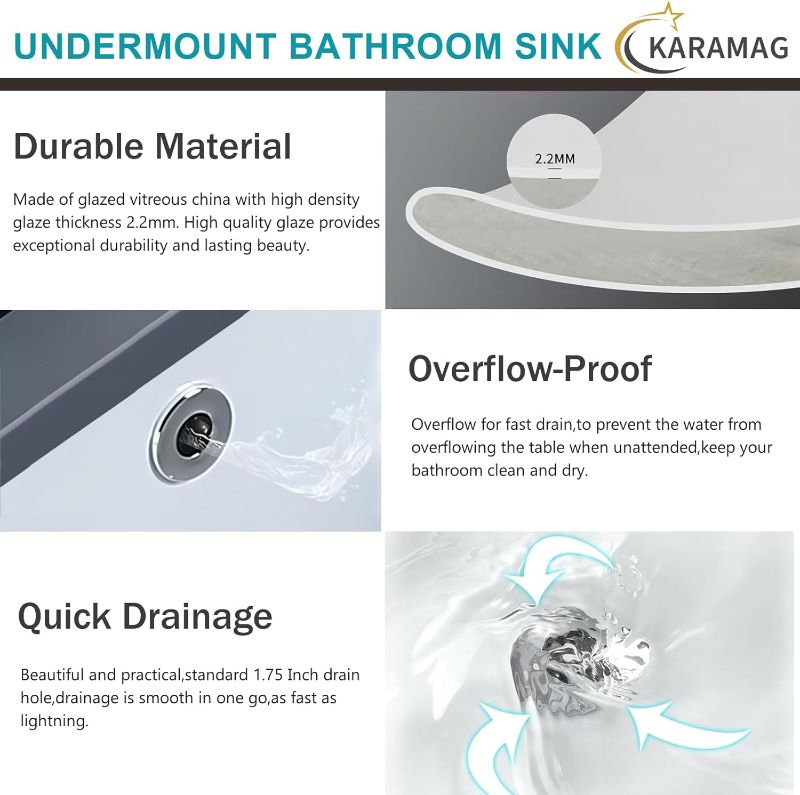 Photo 1 of 20 Inch Undermount Bathroom Sink Rectangle Undermount Sink White Ceramic Under Counter Bathroom Sinks with Overflow (19.5"x15.6")