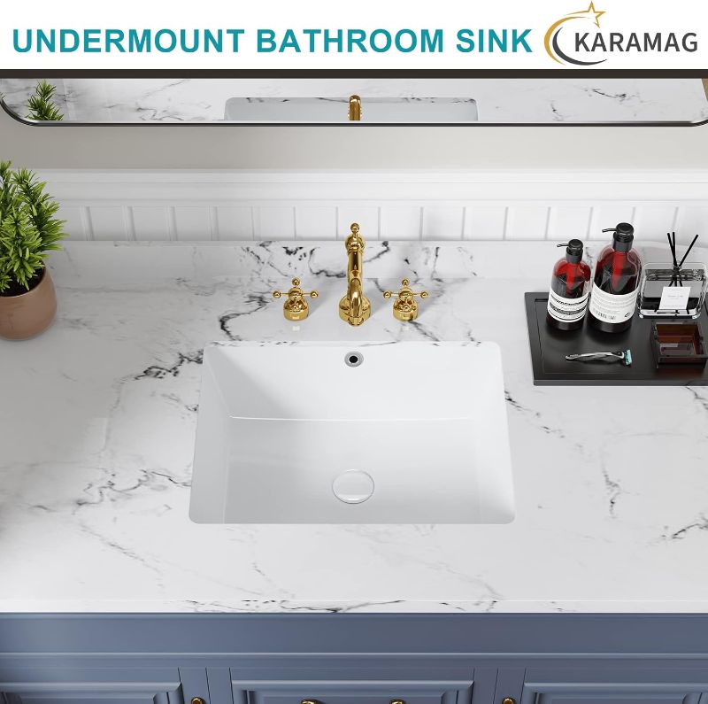 Photo 1 of 20 Inch Undermount Bathroom Sink Rectangle Undermount Sink White Ceramic Under Counter Bathroom Sinks with Overflow (19.5"x15.6")