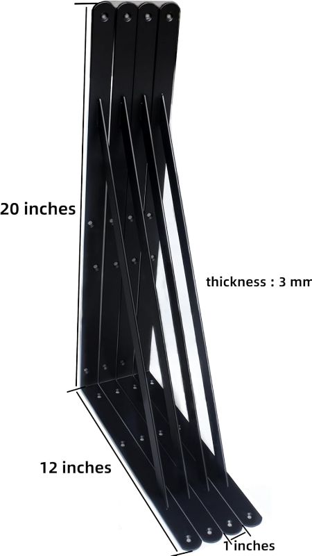 Photo 1 of 8 Pack L20 x H 12" Black Heavy Duty Shelf Brackets with Screws Metal Shelf Brackets Shelf Support Angle Brackets for Shelves L Brackets Heavy Duty...