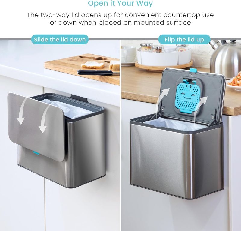 Photo 1 of Home Zone Living Kitchen Compost Bin with CleanAura, Stainless Steel, Small and Compact Design, Includes Placement Attachments, 5 Liter Capacity, Silver