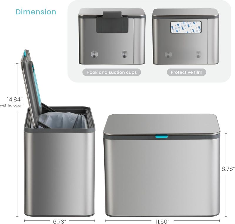 Photo 1 of Home Zone Living Kitchen Compost Bin with CleanAura, Stainless Steel, Small and Compact Design, Includes Placement Attachments, 5 Liter Capacity, Silver