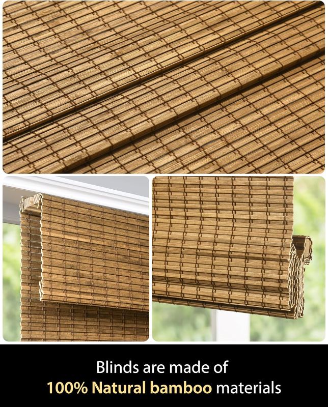 Photo 1 of Cordless Bamboo Roman Shades for Windows, Blinds Size (30 1/2" W × 64" H) Colour (Eastfield Teak) Fits Windows (30 3/4" W × 64" H)