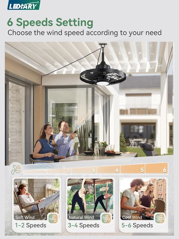 Photo 1 of LEDIARY 20" Outdoor Ceiling Fan with Lights,IP65 Waterproof Gazebo Hanging Fan with Remote Control Smart App, Plug in Caged Ceiling Fan with 3CCT 6-Speeds for Patio Porch Pergola(Black)