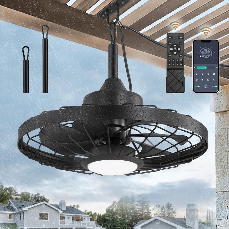Photo 1 of LEDIARY 20" Outdoor Ceiling Fan with Lights,IP65 Waterproof Gazebo Hanging Fan with Remote Control Smart App, Plug in Caged Ceiling Fan with 3CCT 6-Speeds for Patio Porch Pergola(Black)