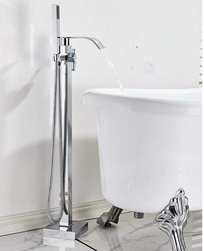 Photo 1 of Bathtub faucet Floor Standing Bathtub Faucet Bathroom Shower Set Standing Bathtub Tap With Hand Shower Waterfall Telephone Style Rain Shower,Chrome
