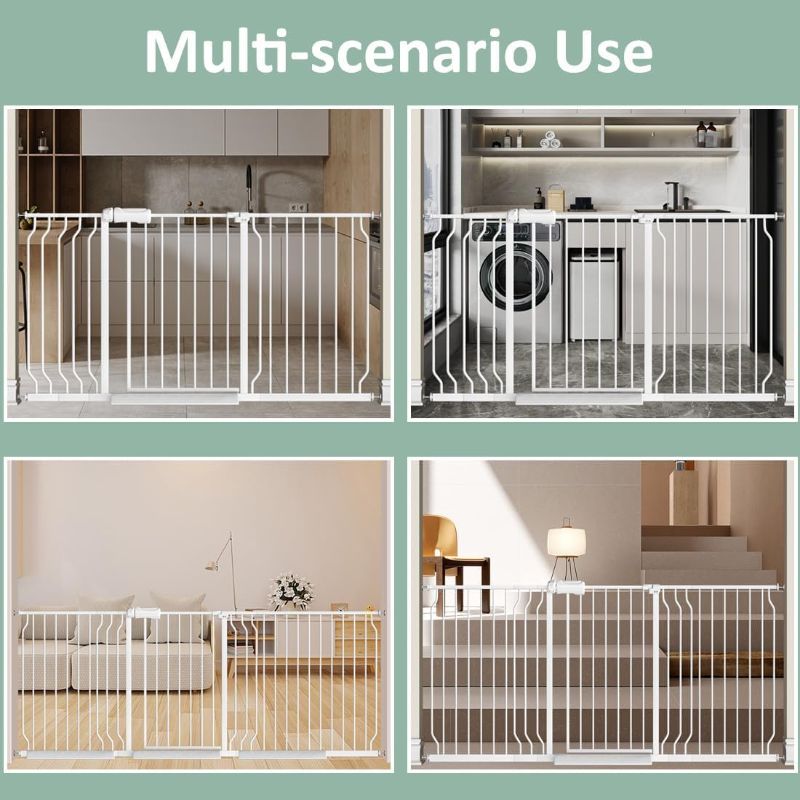 Photo 1 of 57.5"-62" Extra Wide Auto Closing Baby Safety Gate for Stairs & Doorways, Pressure Mounted No Drill Pet Gate with Walk-Through Door - Heavy Duty Childproof Gate for Toddlers, Kids, Dogs (White)