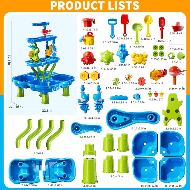 Photo 1 of 4 -Tier Kids Water Play Table for Kids Toddlers 3-5 4-8, Sand and Water Table with Rich Activity Set, Water and Sand Sensory Activity Play Table Summer Beach Outdoor Indoor Toys for 3 4 5 6 7 8