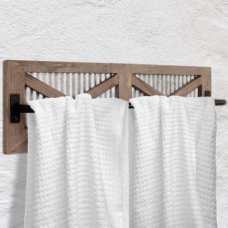 Photo 1 of Autumn Alley Farmhouse Toilet Paper Holder, Towel Ring for Bathroom, Farmhouse Towel Rack Holder Set, 3PCS, Wall Mount for Farmhouse Bathroom Decor and Accessories, Rustic Wooden, Brown