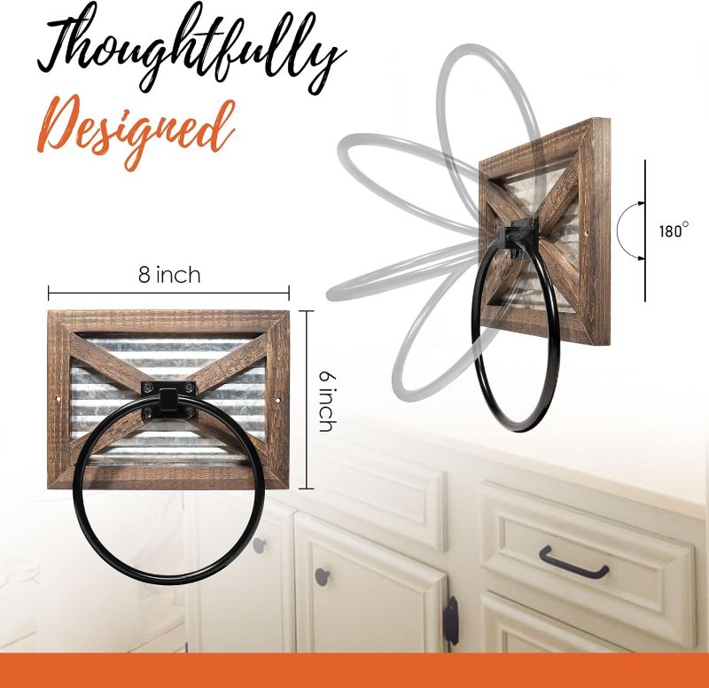 Photo 1 of Autumn Alley Farmhouse Toilet Paper Holder, Towel Ring for Bathroom, Farmhouse Towel Rack Holder Set, 3PCS, Wall Mount for Farmhouse Bathroom Decor and Accessories, Rustic Wooden, Brown