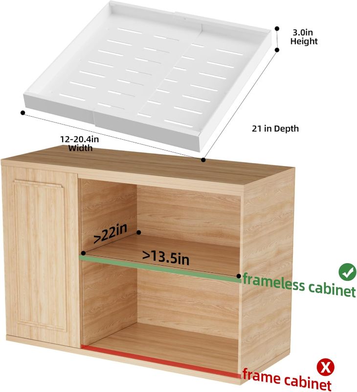 Photo 1 of 2 Pack Pull Out Cabinet Organizer Expandable, Adhesive with Nano Film, Pull Out Drawers for Cabinets in Kitchen, Pantry or Bathroom (White, 21" DEEP)