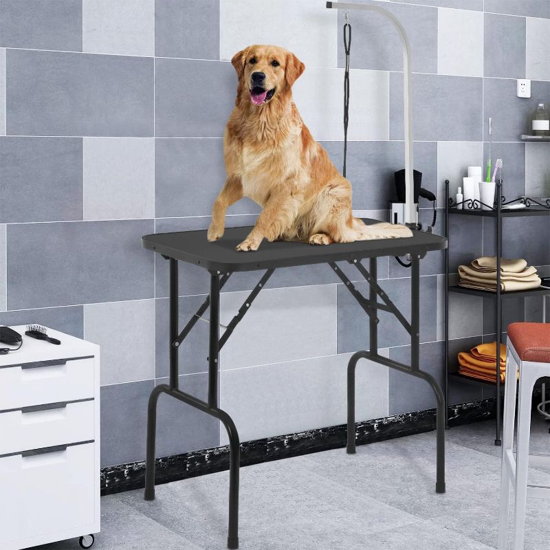 Photo 1 of BestPet 32in 36in Dog Grooming Table Foldable Home Pet Bathing Station with Adjustable Height Portable Drying Table with Arm Noose for Medium Small Dogs (32 Inch)