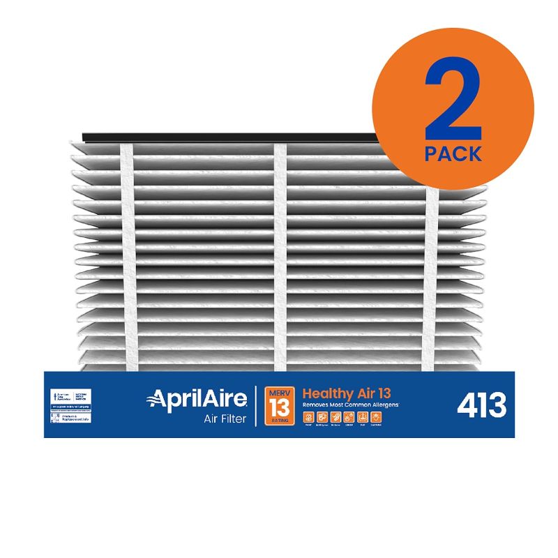 Photo 1 of AprilAire 413 Replacement Filter for AprilAire Whole House Air Purifiers - MERV 13, Healthy Home Allergy, 16x25x4 Air Filter (Pack of 2)