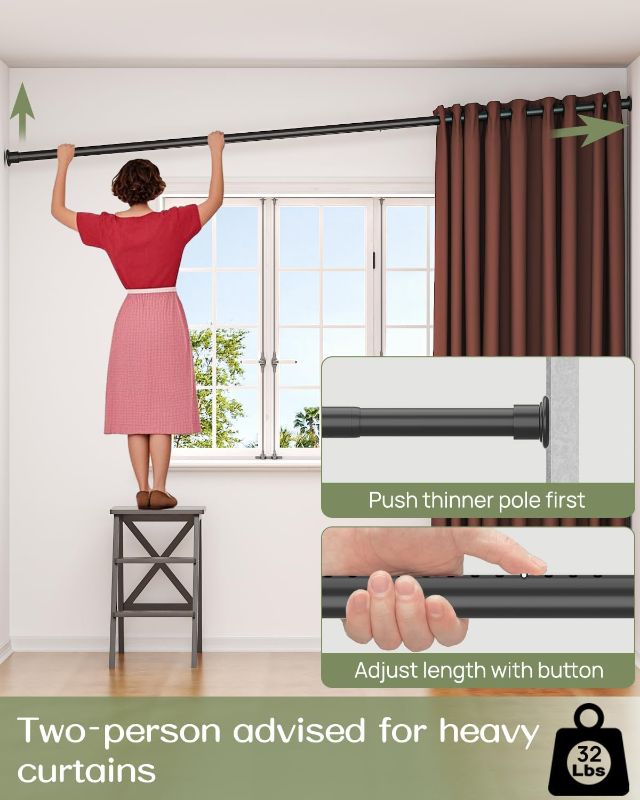 Photo 1 of ALLZONE Tension Curtain Rod for Window, 83-123 Inches, Heavy Duty Curtain Rods No Drilling, Non-Slip Bathroom Shower Tension Rod, Renter Friendly, Adjustable, Spring Loaded, Extra Long, Black