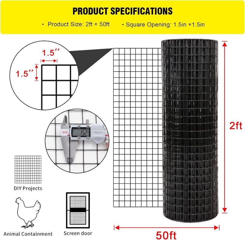 Photo 1 of 24'' x 50' 1.5inch Hardware Cloth 16 Gauge Black Vinyl Coated Welded Fence Mesh for Home and Garden Fence and Home Improvement Project