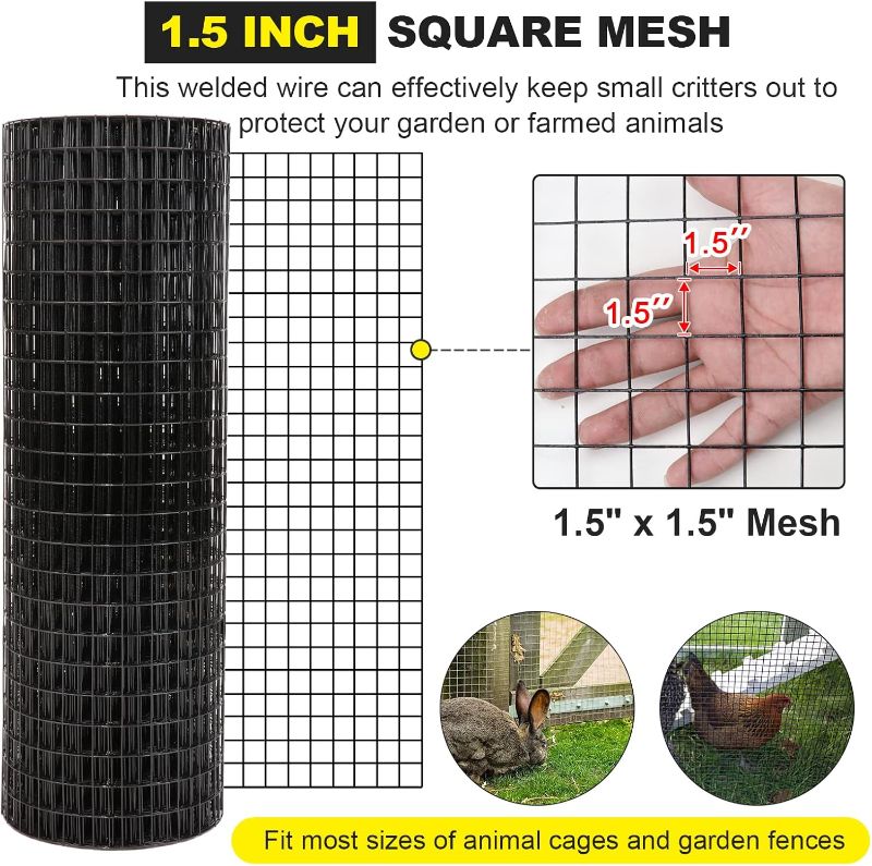 Photo 1 of 24'' x 50' 1.5inch Hardware Cloth 16 Gauge Black Vinyl Coated Welded Fence Mesh for Home and Garden Fence and Home Improvement Project