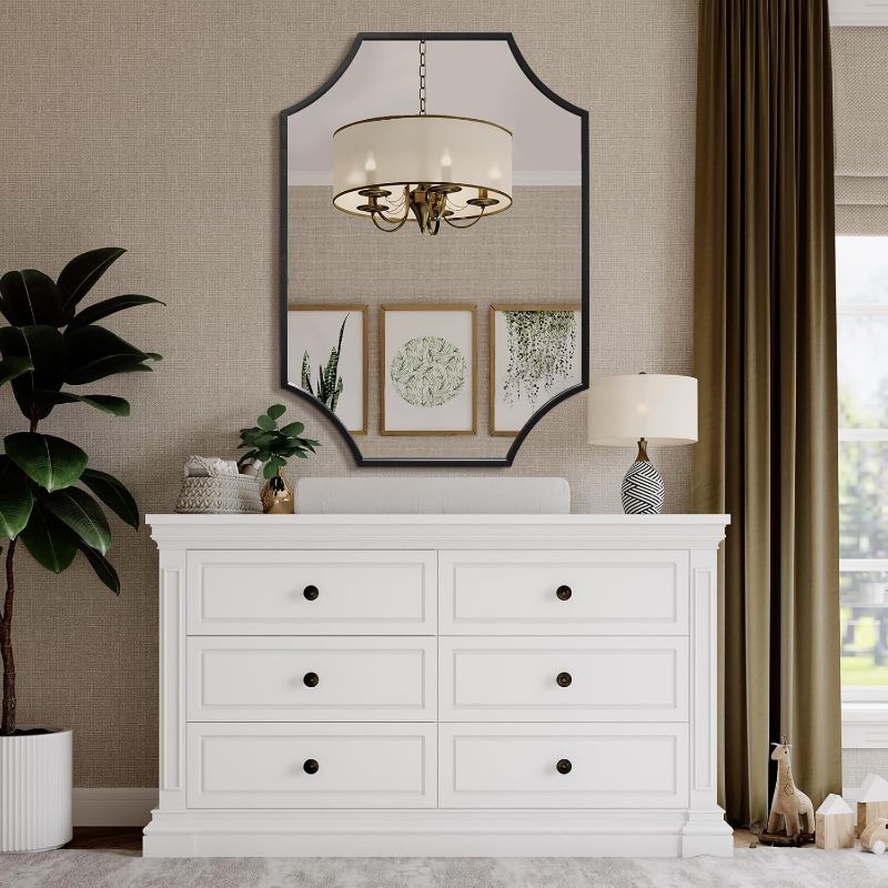 Photo 1 of Scallop Wall Mirror, Black Bathroom Mirror 30x40 inch with Aluminium Frame, Wall-Mounted Mirror, Large Vanity Mirror, Deacor Mirror 30 x 40, Metal Mirror for Bedroom, Living Room, Entryway