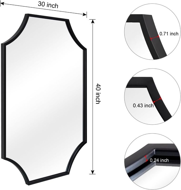 Photo 1 of Scallop Wall Mirror, Black Bathroom Mirror 30x40 inch with Aluminium Frame, Wall-Mounted Mirror, Large Vanity Mirror, Deacor Mirror 30 x 40, Metal Mirror for Bedroom, Living Room, Entryway