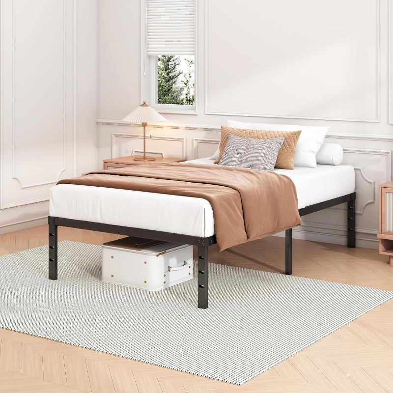 Photo 1 of 18 Inch Twin Bed Frame - Sturdy Metal Platform Twin Size, No Box Spring Needed, Heavy Duty, Easy Assembly, Strong Bearing Capacity, Under Bed Storage, Black