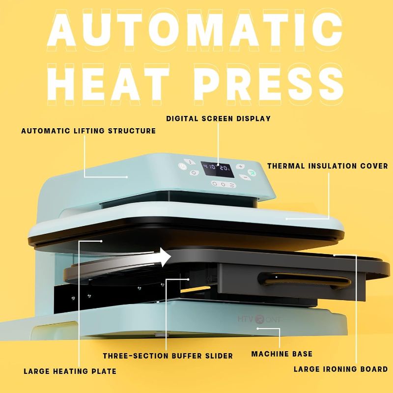 Photo 1 of HTVRONT Auto Heat Press Machine for T Shirts - Heat Press 15x15 with Auto Release - Heats Up Fast & Heat Evenly, Professional Heat Press Machines for HTV, Sublimation, Heat Transfer Projects