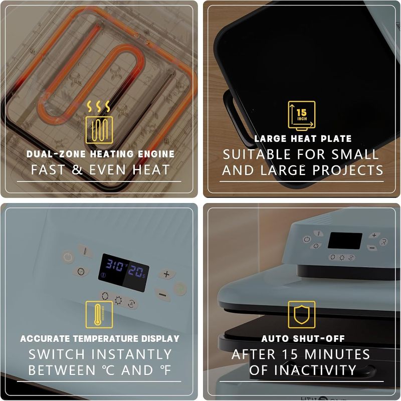 Photo 1 of HTVRONT Auto Heat Press Machine for T Shirts - Heat Press 15x15 with Auto Release - Heats Up Fast & Heat Evenly, Professional Heat Press Machines for HTV, Sublimation, Heat Transfer Projects