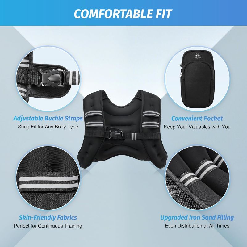 Photo 1 of ZELUS Weighted Vest, 6lb/8lb/12lb/16lb/20lb/25lb/30lb Weight Vest with Reflective Stripe for Workout, Strength Training, Running, Fitness, Muscle Building, Weight Loss, Weightlifting