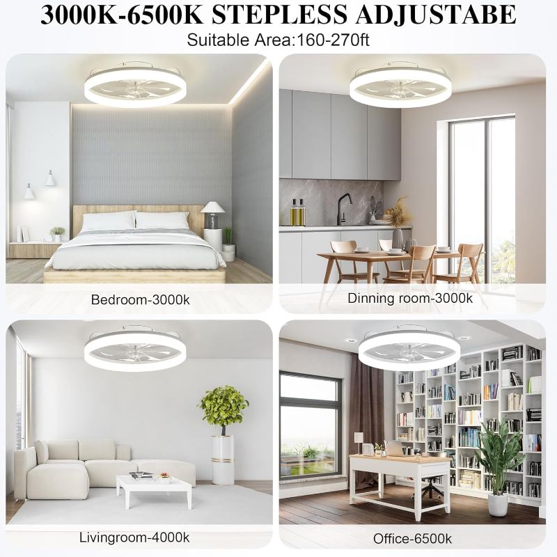 Photo 1 of Ceiling Fans with Lights and Remote Fandelier - White 20'' Flush Mount Low Profile Modern Ceiling Fans for Bedroom - Stepless Color Temperature and 6 Speeds