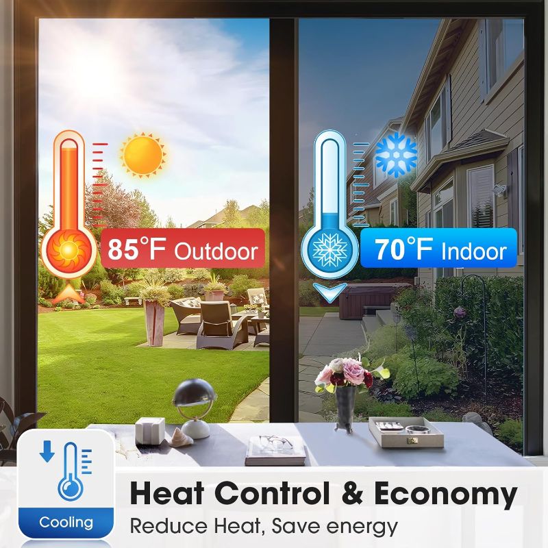 Photo 1 of Coavas One Way Privacy Window Film, Sun Blocking Reflective Window Film See Out Not in, Heat Control Window Tint for Home, Anti UV Static Cling for Windows Office Door (Silver, 17.7 x 118 inches)
