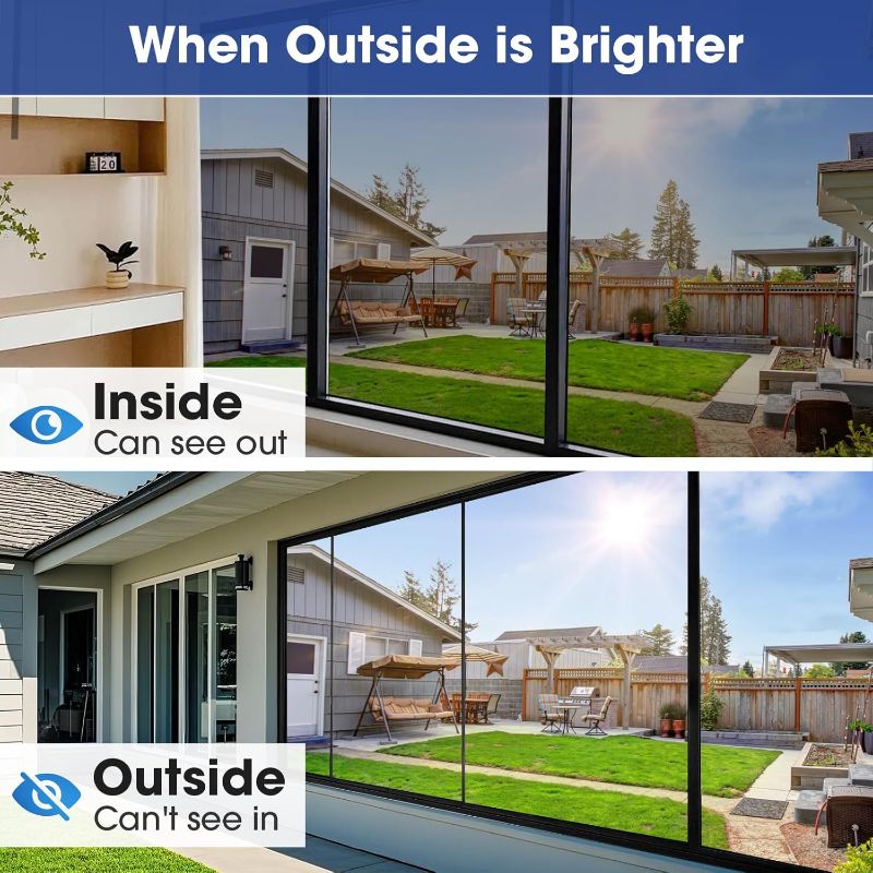 Photo 1 of Coavas One Way Privacy Window Film, Sun Blocking Reflective Window Film See Out Not in, Heat Control Window Tint for Home, Anti UV Static Cling for Windows Office Door (Silver, 17.7 x 118 inches)